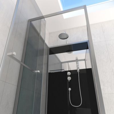 Cabine de Douche Carrée 90x90cm Porte Pivotante - Fond Noir avec bande effet miroir - SQUARE STRIPE