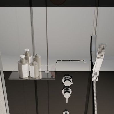 Cabine de Douche Carrée 90x90cm Porte Pivotante - Fond Noir avec bande effet miroir - SQUARE STRIPE