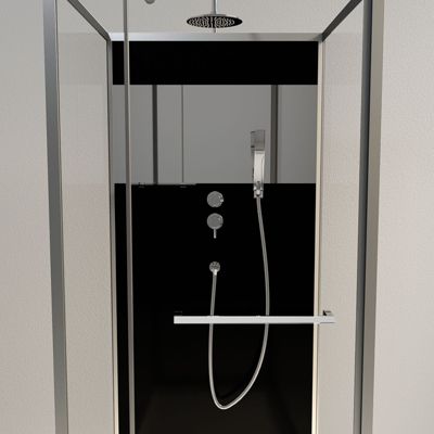 Cabine de Douche Carrée 90x90cm Porte Pivotante - Fond Noir avec bande effet miroir - SQUARE STRIPE