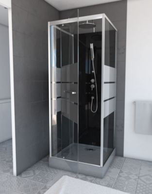 Cabine de douche carrée avec verre sérigraphié (70x70x235 cm - Gris clair)