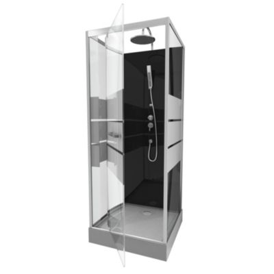 Cabine de douche carrée avec verre sérigraphié (70x70x235 cm - Gris clair)