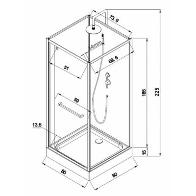 Cabine de douche carrée, L.80 x l.80 cm, verre transparent, PRADO 2.0