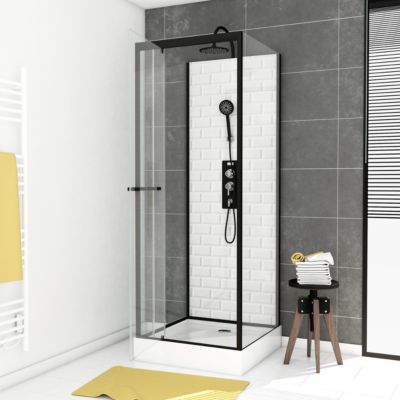 CABINE DE DOUCHE NOIRE MATE 70X70 AVEC PORTES BATTANTES SANS CADRE