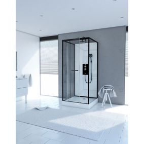 Cabine de douche rectangle, 100x80 cm, blanche, verre transparent 8mm,  LANCASTER