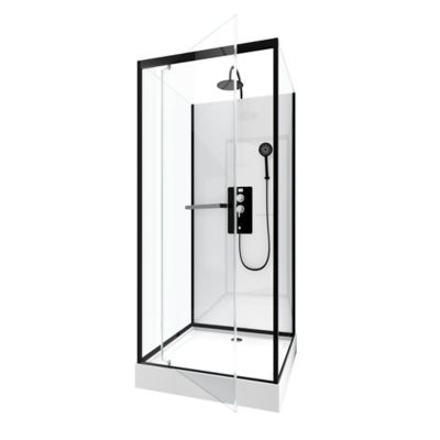 Cabine de douche carrée blanc et noir Galedo City 90 x 90 cm