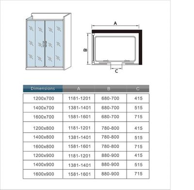 Cabine de douche coulissante - 150 x 70 x 190 cm - 5 mm Verre sécurit transparent - Aluminium chromé