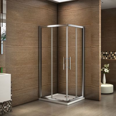 Cabine de douche coulissante angle 90x80x185 cm - Verre sécurit 6 mm - Chrome