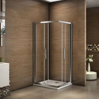 Cabine de douche coulissante angle 90x80x185 cm - Verre sécurit 6 mm - Chrome
