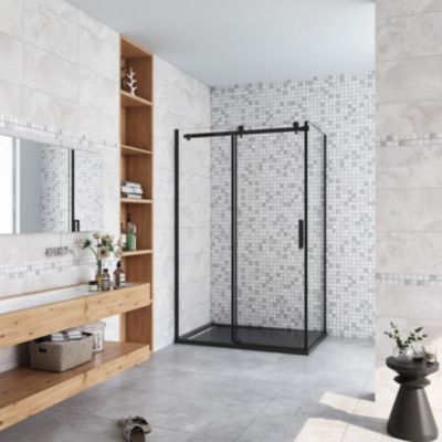 Cabine de Douche Coulissante en Verre Anticalcaire 8 mm - 100x80x200 cm - Noir Mat - Montage Réversible