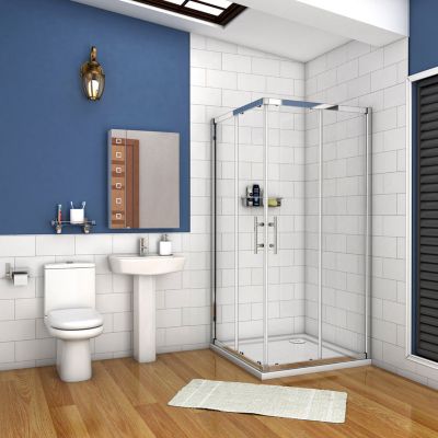 Cabine de douche coulissante - Verre anticalcaire 6 mm - Accès par angle - Poignée en acier inox chromé - 120x80x195 cm