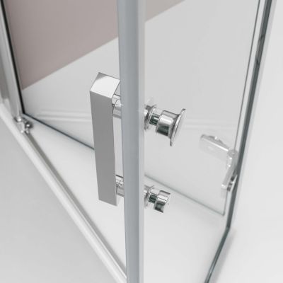 Cabine de douche d'angle 100x100x195cm (LxPxH) verre 8mm, 2 portes pliantes, Profilé chrome - DX213