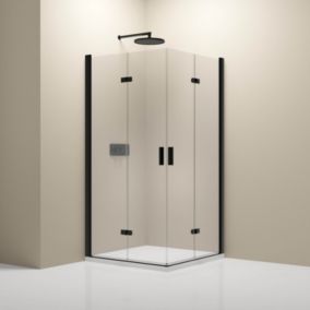 Cabine de douche d'angle en verre, 2 portes pliantes, NT213, 90x100x195cm, Profilé Noir mat