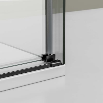 Cabine de douche d'angle en verre ESG 8mm, portes coulissantes, Profil noir mat, 120x90x195cm (LxPxH), DX906