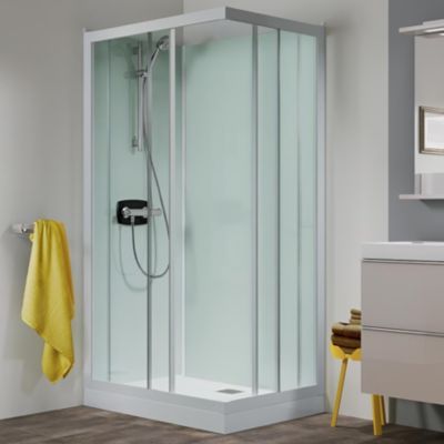 Cabine de douche d'angle KINEDO GLASS 120x90 hauteur receveur 18cm 2 portes coulissantes thermostatique