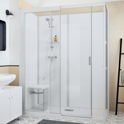 Cabine de douche d'angle KINEDO KINEMAGIC SERENITE Plus 100x70 habillage toute hauteur 1 coulissant verre transparent