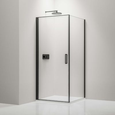 Cabine de douche d'angle Nano 6mm verre véritable EX416S Noir, 80 x 80 x 195 cm