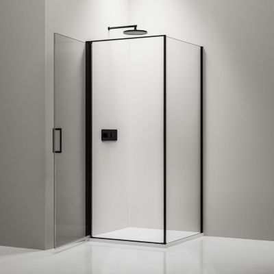 Cabine de douche d'angle Nano 6mm verre véritable EX416S Noir, 80 x 80 x 195 cm