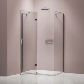 Cabine de douche d'angle verre 8mm, 1 porte battante angle gauche, Profilé Chrome, NT403, 100x90x195cm