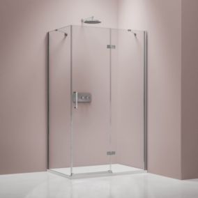 Cabine de douche d'angle verre 8mm, 1 porte battante, Profilé Chrome, NT403, 100x100x195cm