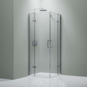 Cabine de douche d'angle verre 8mm, 2 portes pliantes, Profilé Chrome, NT407, 100x120x195cm