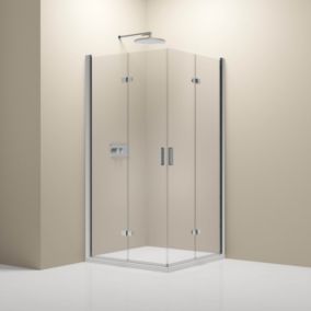 Cabine de douche d'angle verre 8mm Cabine de douche intégrale Parre douche 2 portes pliantes angle, NT213, 100x90x195cm, Chrome