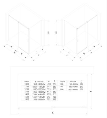 Cabine de douche d'angle, verre clair 6mm, porte coulissante - NT806 FLEX 130x80x195cm