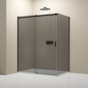 Cabine de douche d'angle, Verre fumé 6mm, porte coulissante, Profilé Noir mat, NT806 FLEX 100x80x195cm