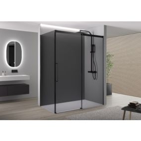 Cabine de douche d'angle verre gris 8mm, porte coulissante Profil noir mat Installation gauche/droite, DX906FLEX, 100x100x200cm