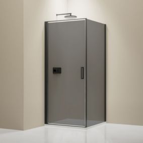 Cabine de douche d'angle, verre gris, porte battante, Profilé noir mat, NT 416, 80x100x195cm