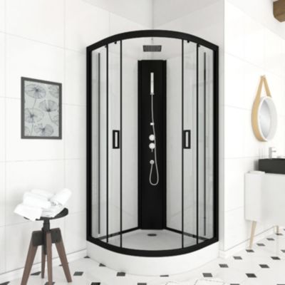 Cabine de douche en 1/4 de cercle (150x240 cm - Noir)