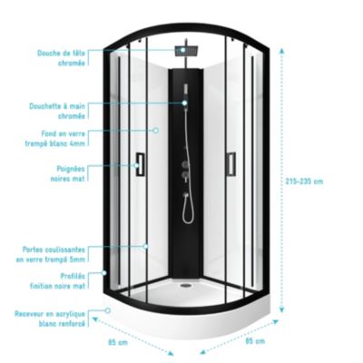 Cabine de douche en 1/4 de cercle (150x240 cm - Noir)