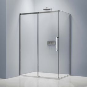 Cabine de douche en coin, verre trempé 8mm, portes coulissantes, profilé chrome, DX906 FLEX, 110x80x195cm (LxPxH)