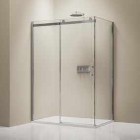 Cabine de douche fixe et porte coulissante en verre de sécurité traitement NANO, Montage à gauche, 120 x 90 x 195cm, EX806