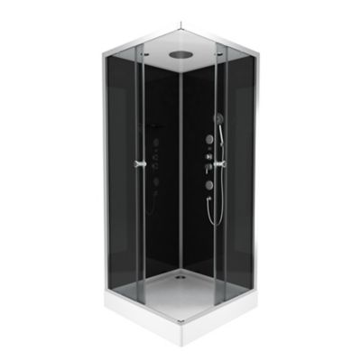 Cabine de douche hydromassante carrée noir et gris Galedo Black 2 90 x 90 cm