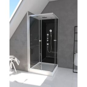 Cabine de douche hydromassante carrée noir et gris Galedo Black 2 90 x 90 cm