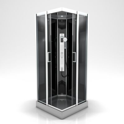 Cabine de douche hydromassante carrée noir et gris Galedo Premium 90 x 90 cm