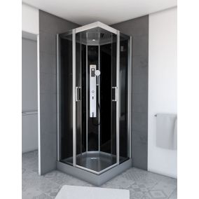 Cabine de douche hydromassante carrée noir et gris Galedo Premium 90 x 90 cm