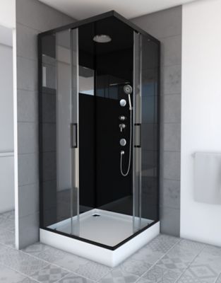 Cabine de douche hydromassante carrée noir Galedo Mirror 90 x 90 cm