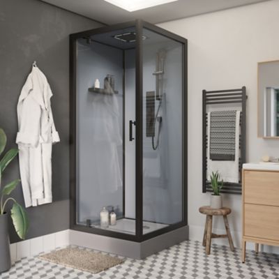 Cabine de douche hydromassante carrée noir GoodHome Beloya 90 x 90 cm