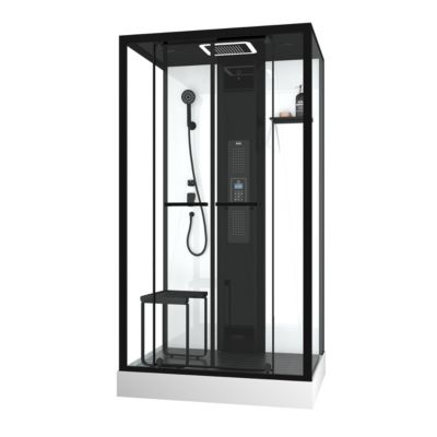 Cabine de douche hydromassante connectée 90 x 115 cm, noir et blanc, Galedo Relax Hammam