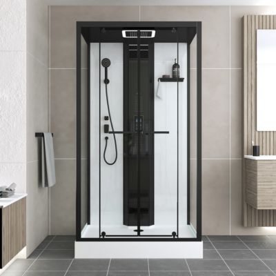 Cabine de douche hydromassante connectée 90 x 115 cm, noir et blanc, Galedo Relax Hammam