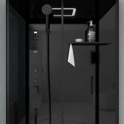 Cabine de douche hydromassante connectée 90 x 115 cm, noir, Galedo Aura