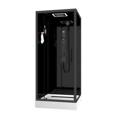 Cabine de douche hydromassante connectée 90 x 90 cm, noir et blanc, Galedo Aura Square
