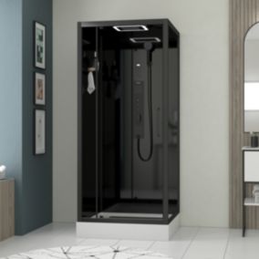 Cabine de douche hydromassante connectée 90 x 90 cm, noir et blanc, Galedo Aura Square