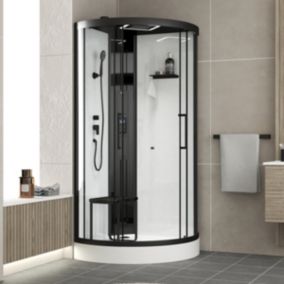 Cabine de douche hydromassante connectée quart de cercle 95 x 95 cm, noir et blanc, Galedo Hammam Round