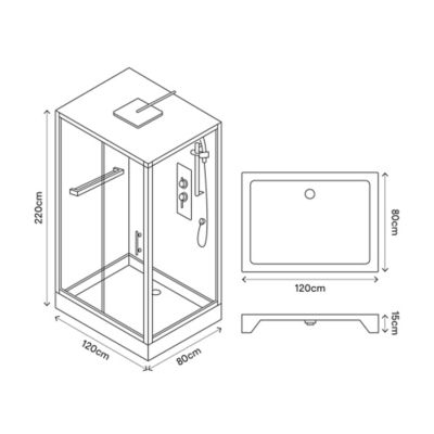 Cabine de douche hydromassante droite chromé finition miroir GoodHome Beloya 80 x 120 cm