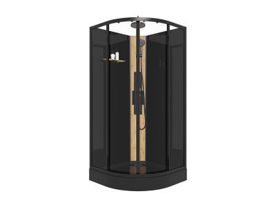 Cabine de douche hydromassante en quart de cercle avec panneau en bambou - Noir - L90 x l90 x H225 cm - TILOMA