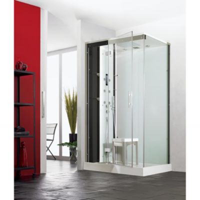 Cabine de douche hydromassante et hammam KINEDO HORIZON 110x110 hauteur receveur 12,5cm 1 coulissant finition perle noire