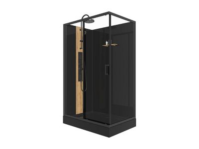 Cabine de douche hydromassante rectangulaire avec bambou - Installation réversible - Noir mat - L120 x l80 x H225 cm - VITUNA