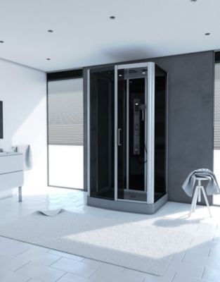 Cabine de douche hydromassante rectangulaire noir et gris Galedo Premium 115 x 90 cm